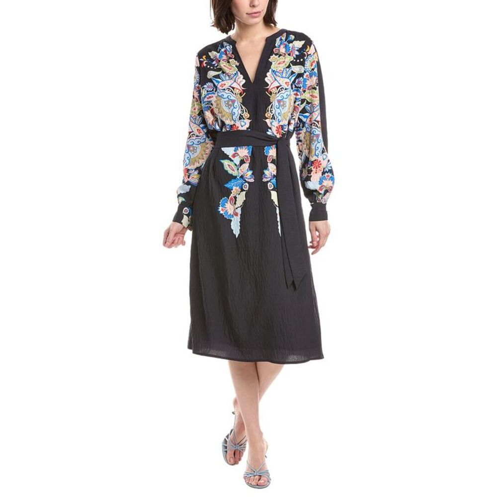 T Tahari Womens Split Neck A-Line Dress, Black - Picture 1 of 3